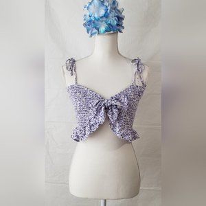 JOLIE & JOY Smocked Front Tie Cropped Tank Top